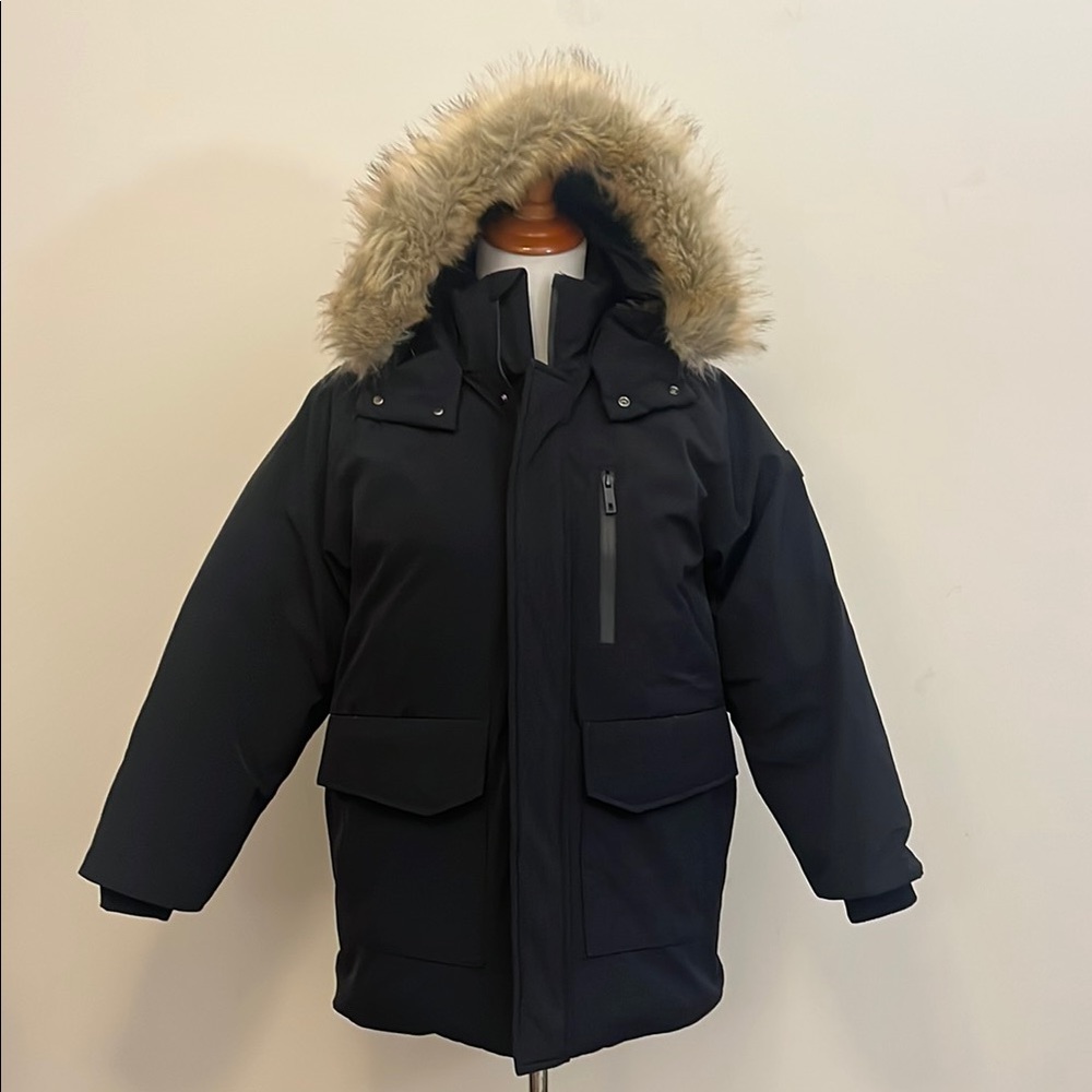 Zara Black Winter Jacket with Removable Faux Fur Lined Hood Size 11/12